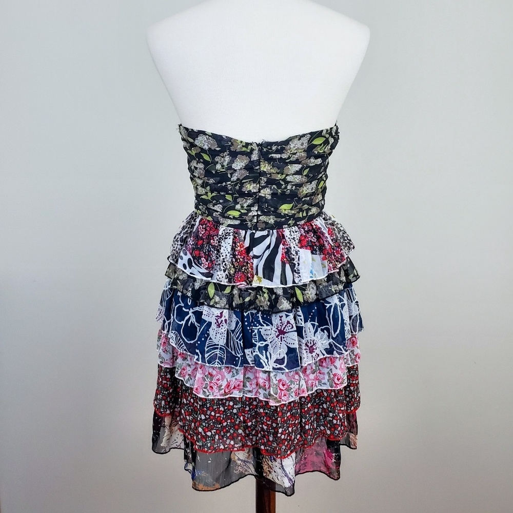 Kitty Mixed Floral Tiered Ruffle Strapless Dress - Picture 7 of 8
